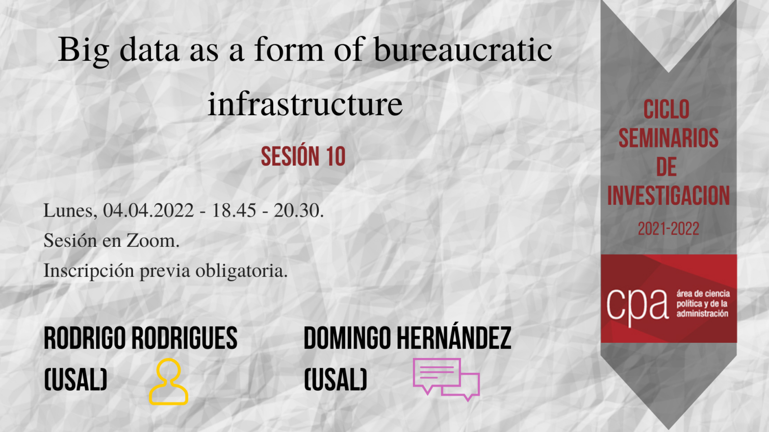 Seminario «Big data as a form of bureaucreatic infraestructure» el 4 de abril
